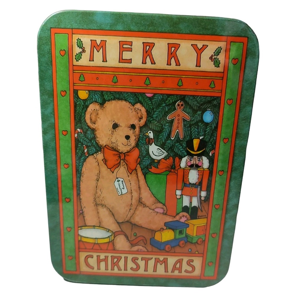 ACP Enterprises Tin Vintage Merry Christmas Teddy Bear Nutcracker England‎ 1990